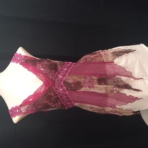 Venus Multi colored brown, pinks gold, floral ribbon, sleeveless top.